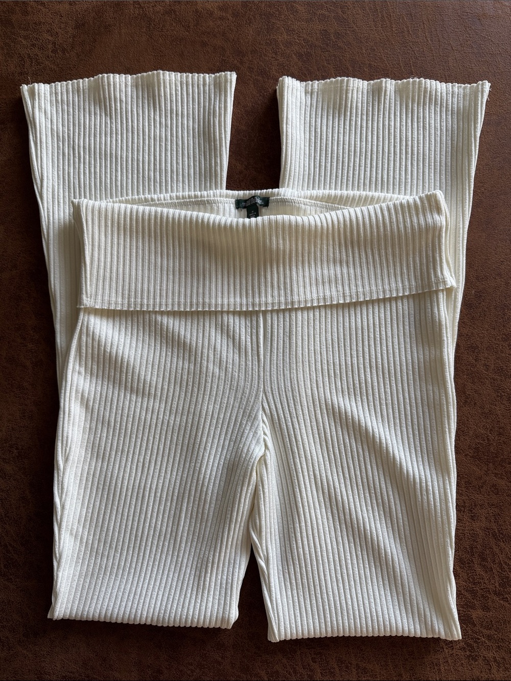 Cream Fold over Flared Leggings